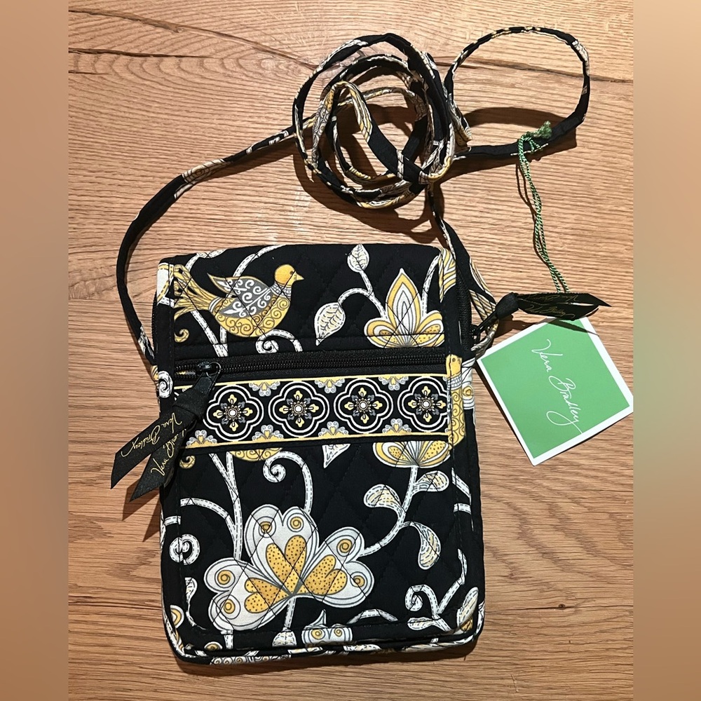 NWT VERA BRADLEY MINI HIPSTER Yellow Black Paisley Purse